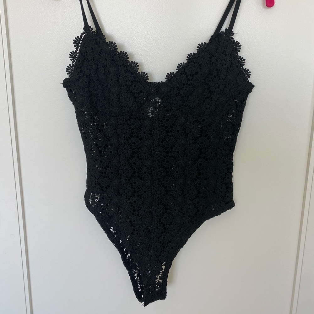 Black Crotchet Lace Bodysuit